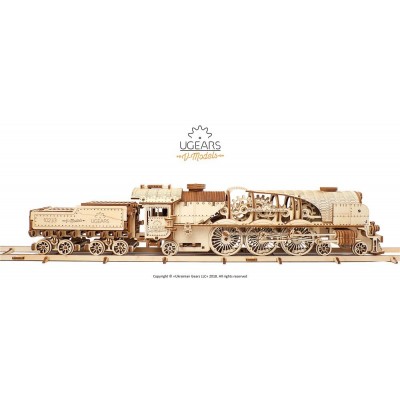 Ugears-12085 3D Wooden Jigsaw Puzzle - V-Express Steam Train with Tender