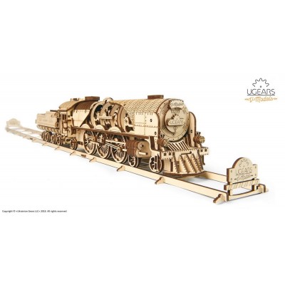 Ugears-12085 3D Wooden Jigsaw Puzzle - V-Express Steam Train with Tender