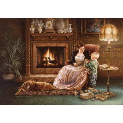 Puzzle Art-Puzzle-4614 Dona Gelsinger: Serenity by the Fireplace