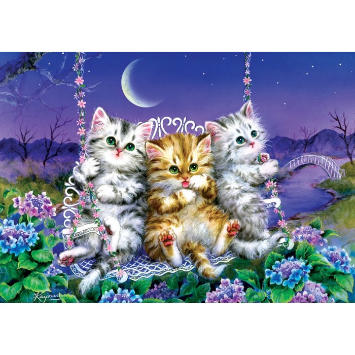 Puzzle  Art-Puzzle-5086 Kittens Swinging in the Moonlight
