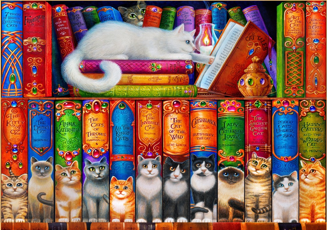 Cat Bookshelf 1000 piece jigsaw puzzle