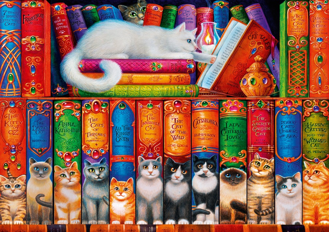  Cat Bookshelf 1000 piece jigsaw puzzle