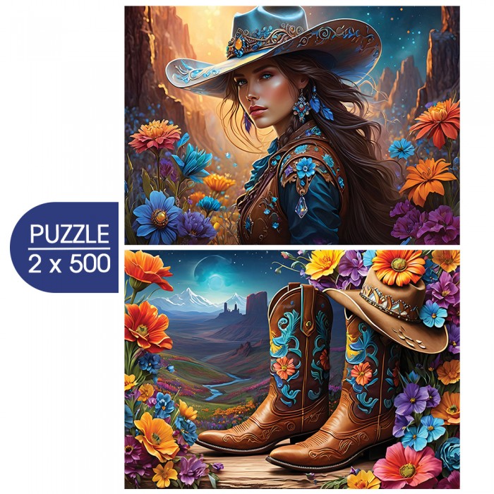  Bluebird-Puzzle-F-90920 2 Puzzles - Cowgirl and Boots - Far West Collection