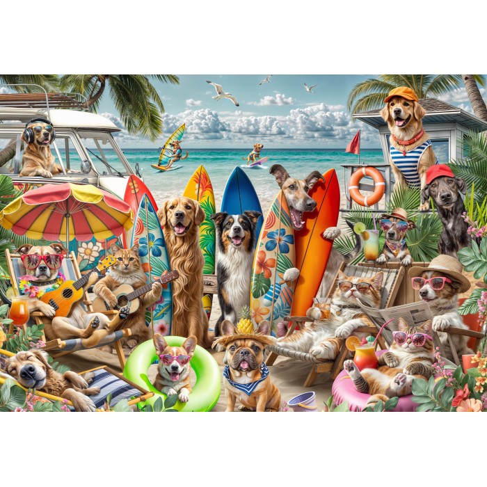 Puzzle  Bluebird-Puzzle-F-91044 Dogs and Cats at the Beach