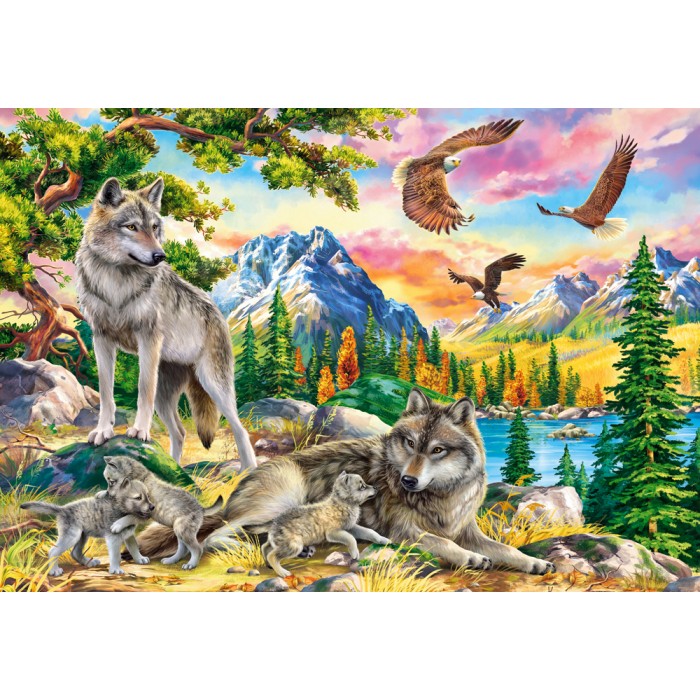 Puzzle  Castorland-104970 Wolf Family and Eagles