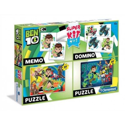 Clementoni-08218 Super Kit 4 in 1 - Ben 10 - 2 Puzzles + Memo + Domino
