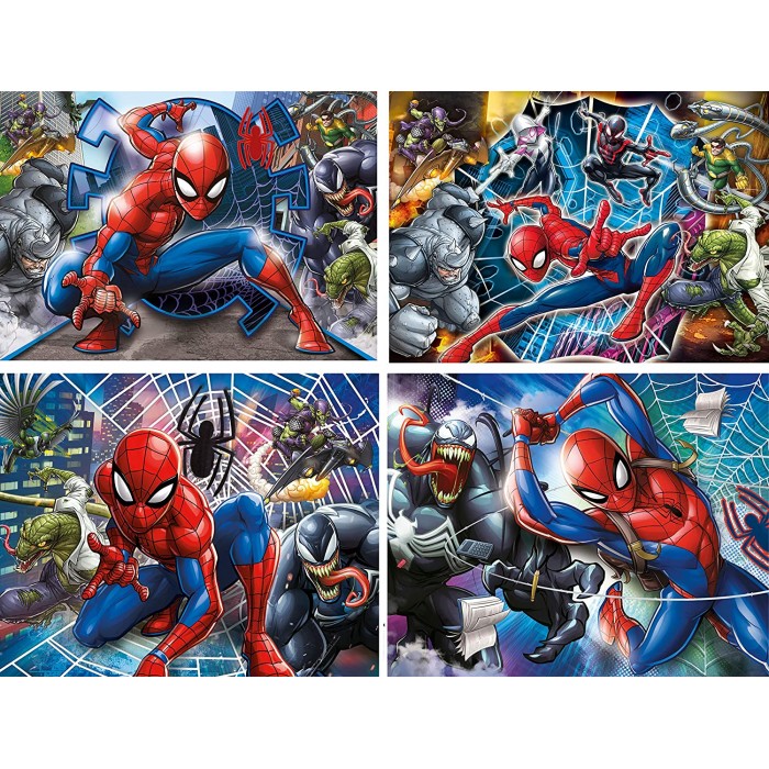 Clementoni-21410 Spiderman - 4 Progressive Puzzles (20/60/100/180 Pieces)