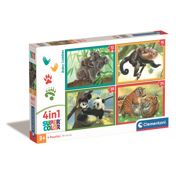  Clementoni-21532 Puzzle 4 en 1 - Mum and Baby Animals