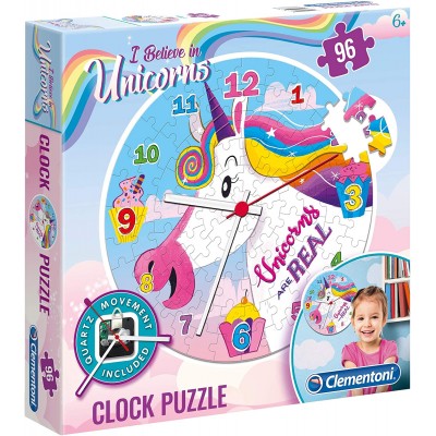 Clementoni-23035 Puzzle Clock - Unicorn