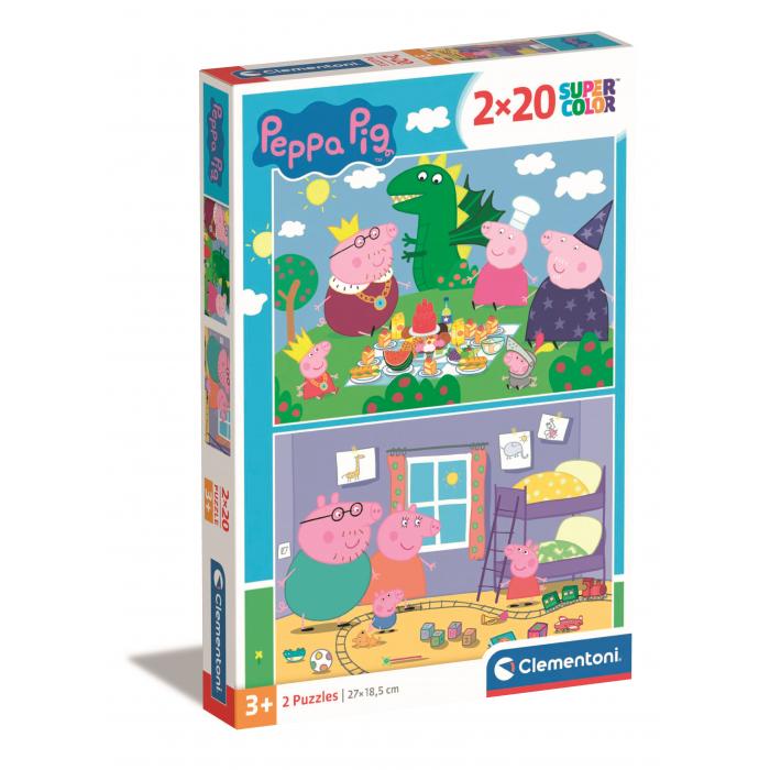 Clementoni-24778 2 puzzles - Peppa Pig Supercolor Pig
