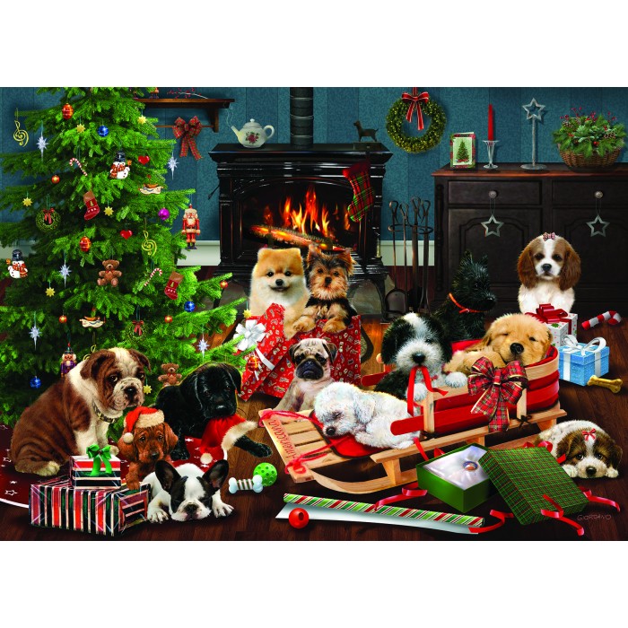 Puzzle  Cobble-Hill-45091 XXL Pieces - Christmas Puppies