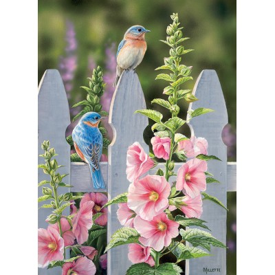 Puzzle Cobble-Hill-80009 Bluebirds and Hollyhocks