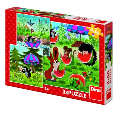 Dino-33526 3 Jigsaw Puzzles - Little Mole and the Umbrella