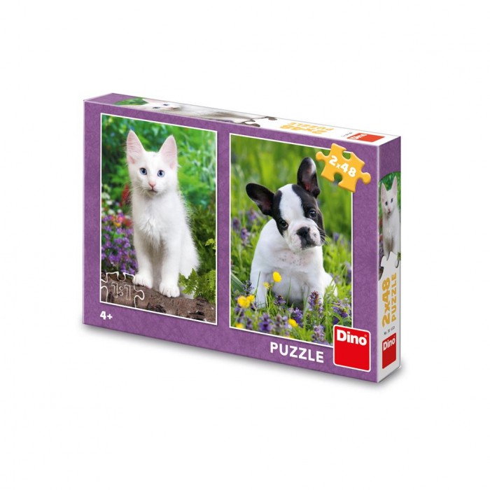  Dino-38165 2 Puzzles - Buldog and Kitten