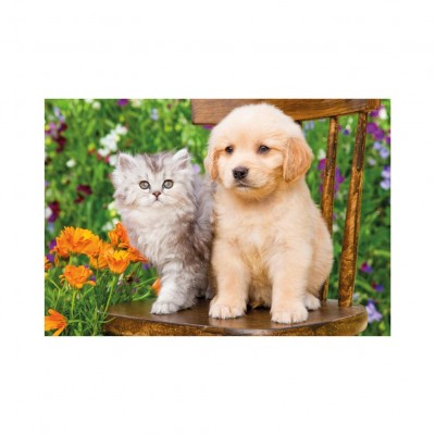 Dino-38172 2 Puzzles - Dog and Cat in the Garden