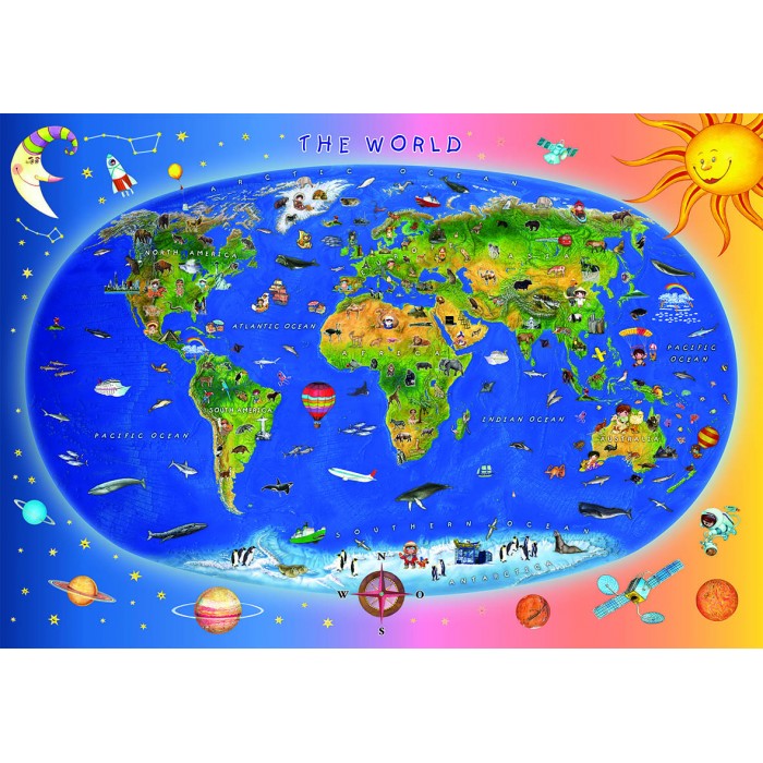 Puzzle  Dino-47213 World Map for Kids