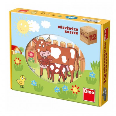 Dino-64120 Wooden Cube Puzzle - Farm Animals