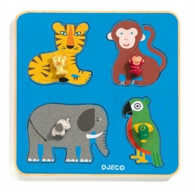Djeco-01062 Wooden Frame Puzzle - Family Jungle