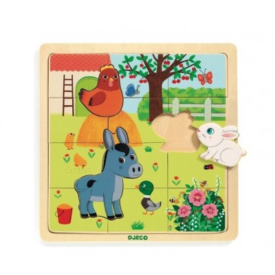 Djeco-01814 Wooden Puzzle - Puzzlo Farm