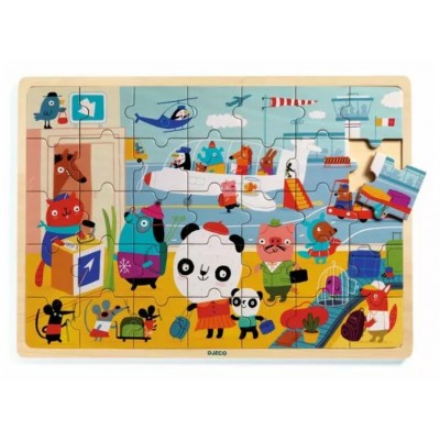Djeco-01818 Wooden Frame Puzzle - Puzzlo Airport
