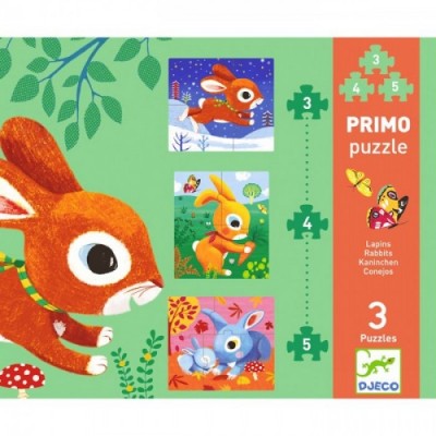 Djeco-07140 3 Puzzles - Rabbits