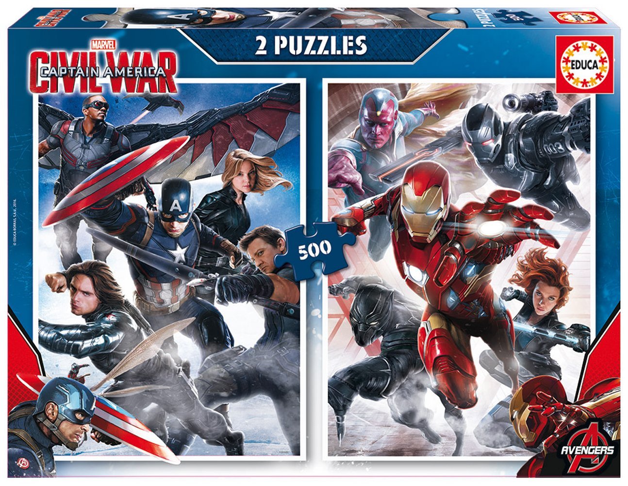 2 Jigsaw Puzzles Marvel Captain America Civil War Educa 16702 500 Pieces Jigsaw Puzzles Super Heroes Jigsaw Puzzle