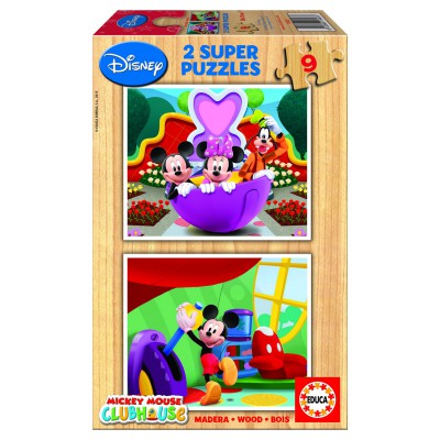 Educa-13467 Jigsaw Puzzles - 9 pieces each - 2 in 1 - Wooden - Mickey Club