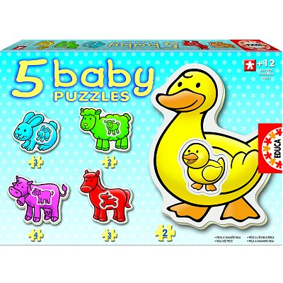 Educa-14865 Jigsaw Puzzles - 2 to 4 Pieces - 5 Baby Puzzles - Farm Animals