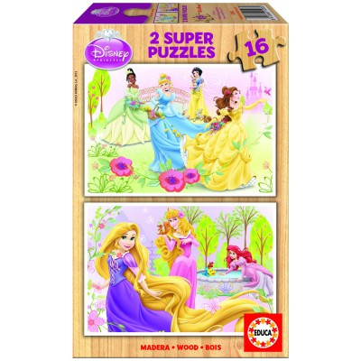 Educa-15283 Jigsaw Puzzle - 2 x 16 Pieces - Wooden Puzzle : Disney Princesses