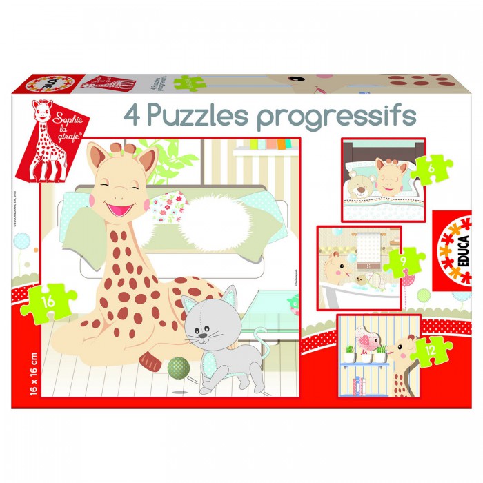 Jigsaw Puzzle - From 6 to 16 Pieces - 4 Puzzles : Sophie the Giraffe