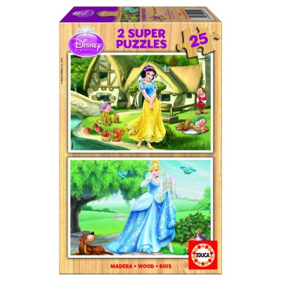 Educa-15591 Jigsaw Puzzle - 2 x 25 Wooden Pieces - Disney Princesses : Snow-White and Cinderella