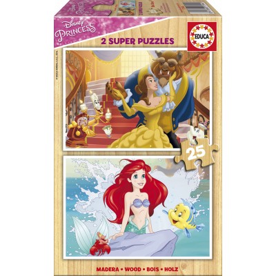 Educa-17164 2 Wooden Jigsaw Puzzles - Disney Princess