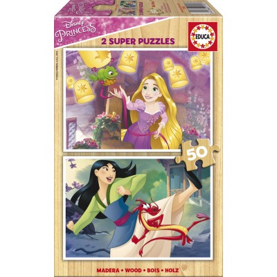 Educa-17165 2 Wooden Jigsaw Puzzles - Disney Princess