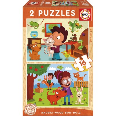 Educa-17618 2 Wooden Jigsaw Puzzles - Animals