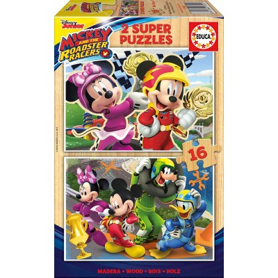 Educa-17622 2 Wooden Jigsaw Puzzles - Mickey and The Roadster Racers