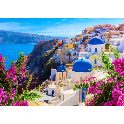 Puzzle Enjoy-Puzzle-1083 Santorini View with Flowers, Greece