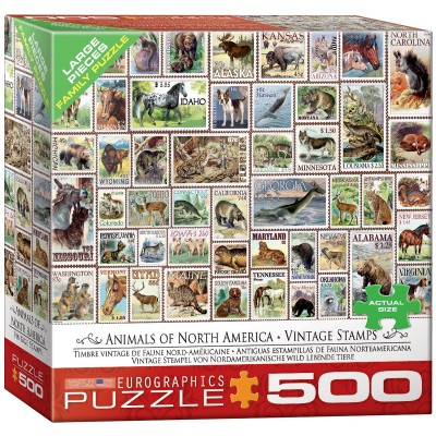 Puzzle Eurographics-8500-5359 XXL Pieces - Vintage Stamps - Animals of North America