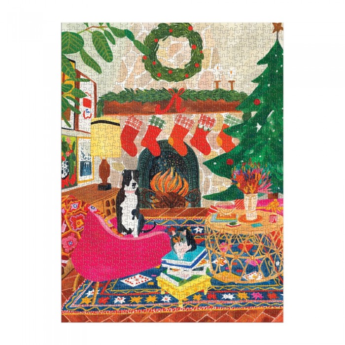  Galison-37598 Fireside Friends - 1000 Piece Puzzle in Square Box