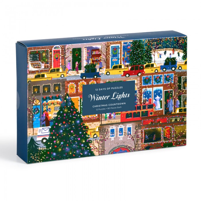  Galison-37878 Joy Laforme - Winter Lights - 12 Days of Puzzles with 80 Pieces - Holiday Countdown