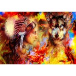 Puzzle  Grafika-F-31493 The Indian Woman and the Wolf