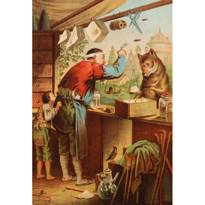 Puzzle  Grafika-Kids-00125 XXL Pieces - The Wolf and the Seven Young Kids, illustration by Carl Offterdinger