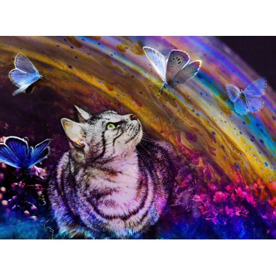 Puzzle Grafika-F-30794 Cat and Butterflies