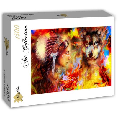 Puzzle Grafika-T-00686 The Indian Woman and the Wolf