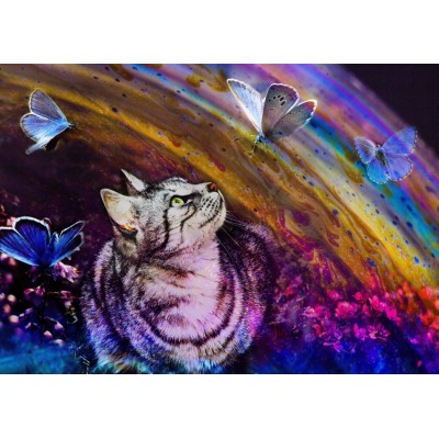 Puzzle Grafika-T-00855 Cat and Butterflies