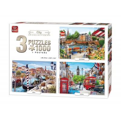 King-Puzzle-05205 3 Jigsaw Puzzles - City Collection