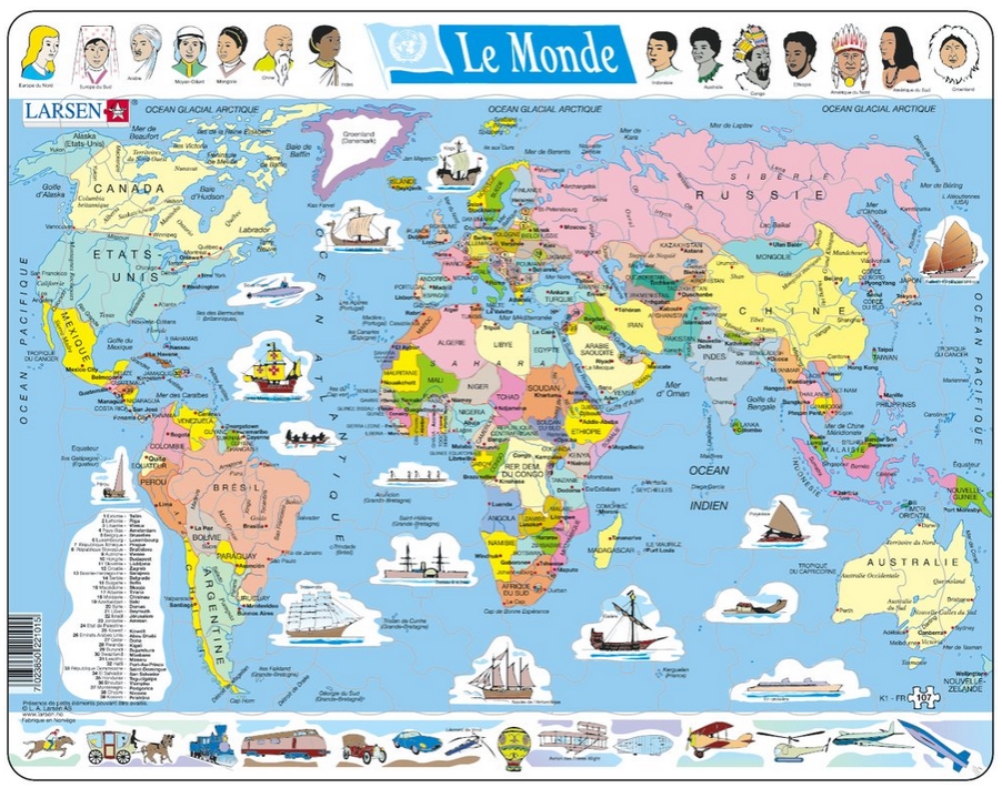 Carte du Monde, World Map in French