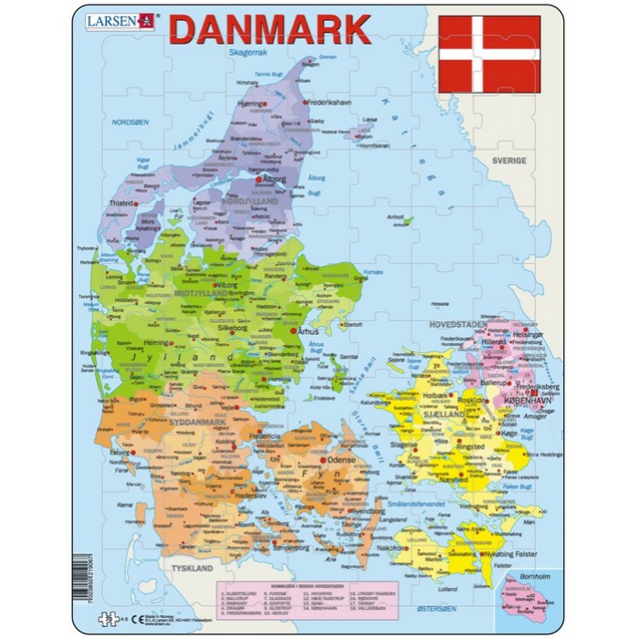  Larsen-A6-DK Frame Puzzle - Political Map of Denmark