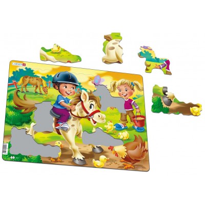 Larsen-BM8 Frame Jigsaw Puzzle - Farm Kids with Pony