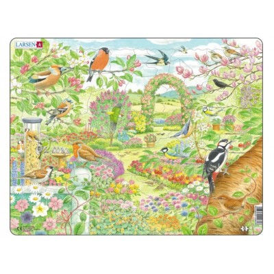 Larsen-FH37 Frame Jigsaw Puzzle - Garden birds and flowers