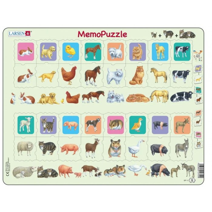 Larsen-GP11 Frame Puzzle - MemoPuzzle: Mother and Baby Animal Duo